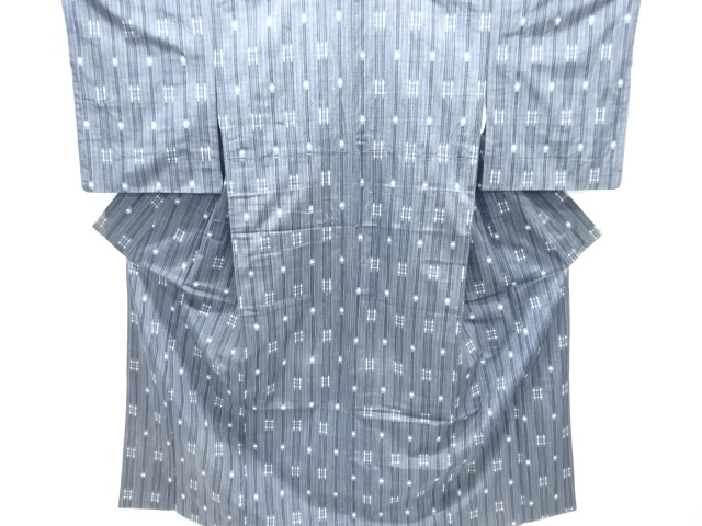 アンティーク　縞模様織り出し手織り紬着物